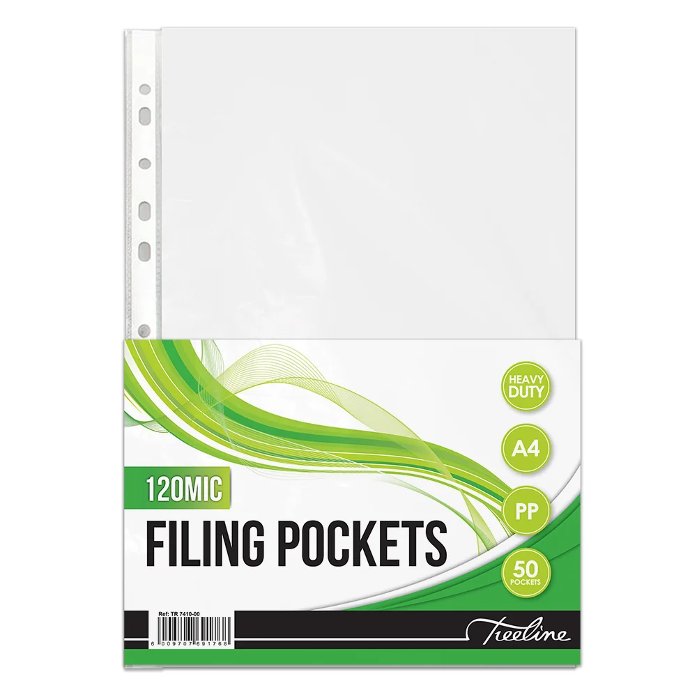 A4 120 Micron PVC Filing Pockets TP-120 Pkt-50
